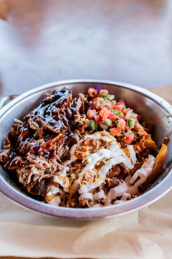 Loaded barbecue fries with pulled pork